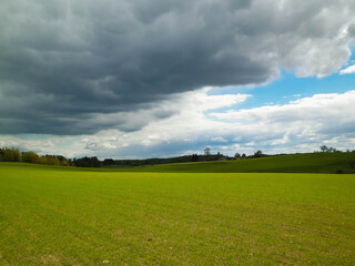 Beautiful meadow in Kashubian countrysite. Northern Poland nature.