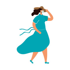 young woman wearing medical mask character