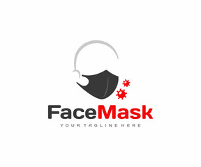 Obraz premium Face protection mask logo design. Human face with medical mask vector design. Virus protection logotype