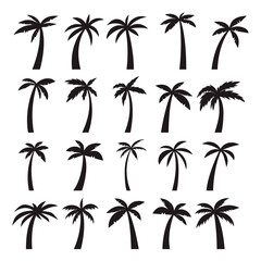 set of the icons of palm trees illustration isolated on white background. Design elements for logo, label, emblem, sign, brand mark. Vector illustration.