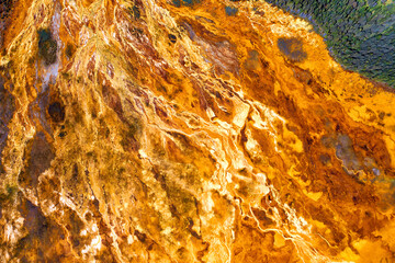 Environmental pollution from the extraction of copper ore. View from above. Martian landscape.