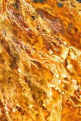 Environmental pollution from the extraction of copper ore. View from above. Martian landscape. Vertical panorama