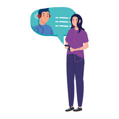 Fototapeta na wymiar woman chatting with man in smartphone vector illustration design