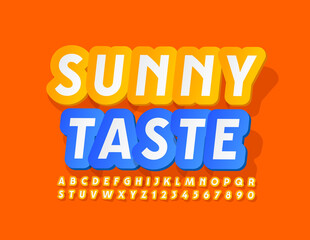 Vector bright banner Sunny Taste. Modern Yellow and White Font. Sticker Alphabet Letters and Numbers