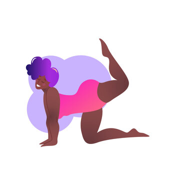 Young adult positive curvy plus size african woman practicing yoga  stretching exercise in easy pigeon pose isolated on white background 3D  illustration Stock Photo