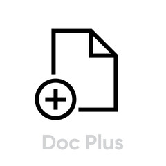 Fototapeta premium Doc plus linear symbol in flat style. Editable vector outline. Single pictogram. Add documents icon.