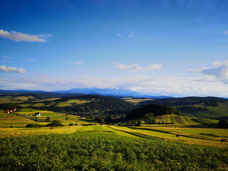 Panorama of the Tatra mountains from Sromowce Wyżne. Pieniny National Park. Poland	
