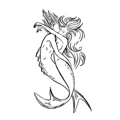 Vector mermaids lovers couple of man and woman kissing and hugging