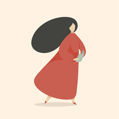 Woman Lecturer Reading Book Walking and Thinking, Reading Out loud, Minimal Middle Century Flat Vector Illustration about Education and Reading Leisure Hobby.