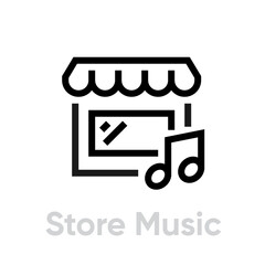 Store music outline flat icon. Editable Vector Stroke. Musical instrument store.