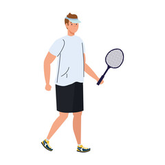 tennis player with racket on white background vector illustration design