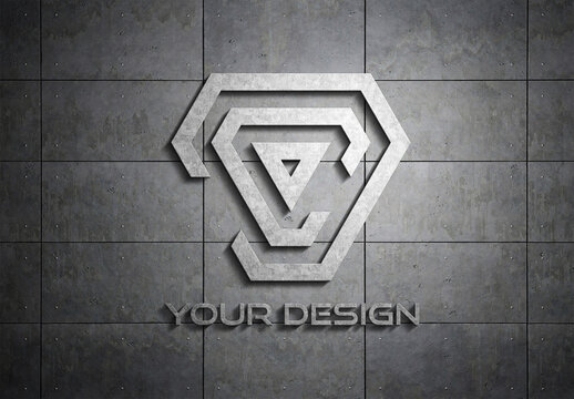 Metal Logo on Plate Wall Mockup