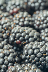 Food background. Close-up of blackberries. Macro shot.