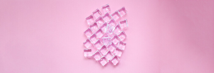 ice artificial transparent acrylic pieces plastic reusable food background top view copy space organic healthy eating