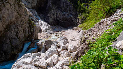 german, germany, bavaria, bayern, bavarian, alps, mountains, stream, water, waterfall, gorge, klamm, clear, sunny, nature, scenery, scenics, rock, 