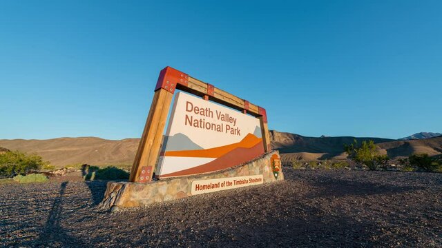 Time lapse of park entrance sign in Death Valley National Park
