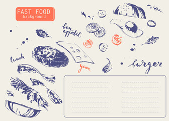Hand drawn fast food restaurant menu background.