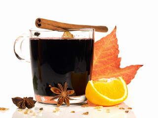 Mulled Wine with Cinnamon on white Background - Isolated