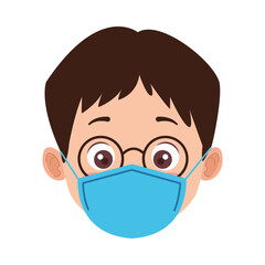 little boy wearing medical mask head character