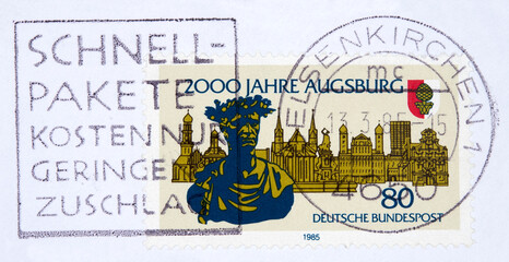 briefmarke stamp gesgempelt used vintage retro alt old slogan werbung paket schnell zustellen...