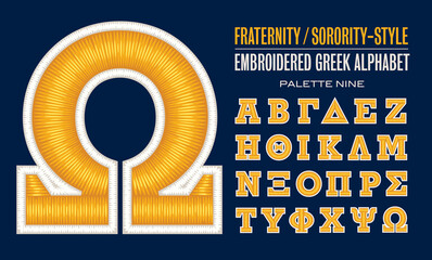 Greek Alphabet in a Fraternity or Sorority Embroidered Style - obrazy, fototapety, plakaty