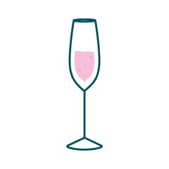 champagne glass cup line and fill style icon design, Alcohol drink bar and beverage theme Vector illustration