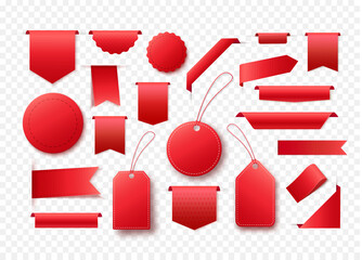 Collection Of Blank Red Ribbon Banners. Tags And Labels For Any Promotion Design. Vector Illustration