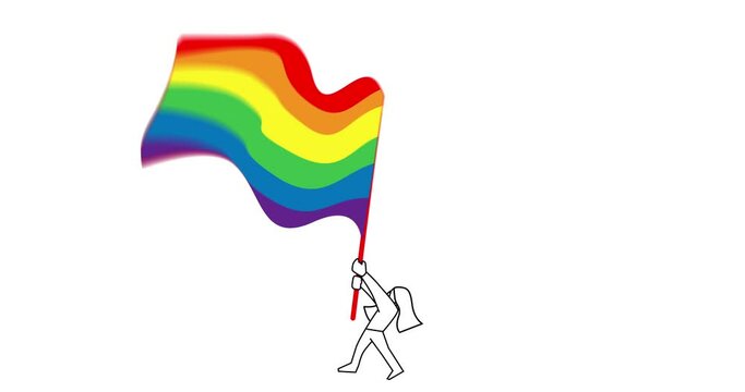 Looping animation of man waving a LGBT pride flag