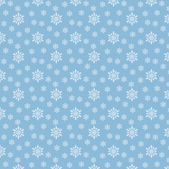 Christmas seamless pattern with snowflakes on pastel blue background. Winter background with snowfall. Endless Christmas Pattern
