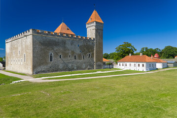 Naklejka premium Saaremaa island Castle, Estonia, bishop castle. Fortifications of Kuressaare episcopal castle in summer day.