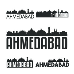 Fototapeta na wymiar Ahmedabad India Flat Icon Skyline Vector Silhouette Design Set landmark Logo.