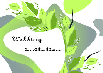 abstract background with green leaves. Wedding invitation