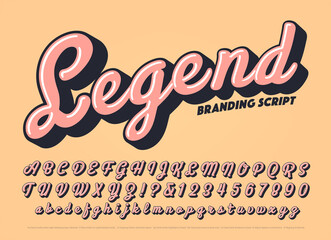 Fototapeta Vector Bold Script Alphabet. Legend Font is a Cursive Branding Calligraphy Lettering Style with a Retro Vibe. Warm Colored Thick Typography with Highlights and Cast Shadows. obraz