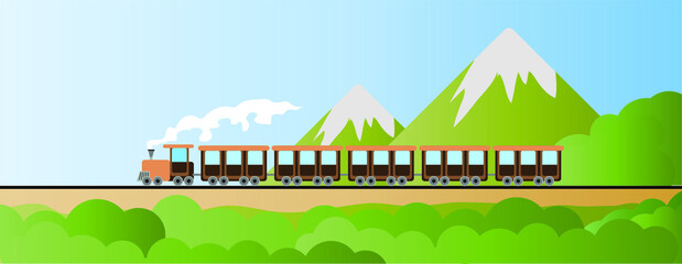 landscape with train and mountains vector illusration
