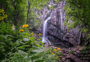 Fresh Boyana waterfalls in deep forest and rock, Vitosha, Bulgaria