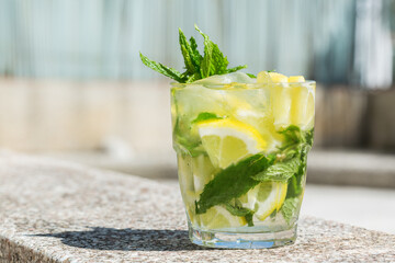 Classical cocktail mojito drink, outdoors