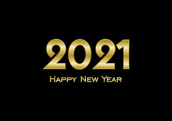 Happy New Year 2021 greeting card. Gold metallic gradient text on a black background