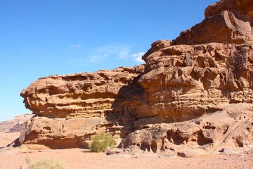 Deserted landscape View of the Wadi Rum desert, rocks mountain and dunes, Jordan