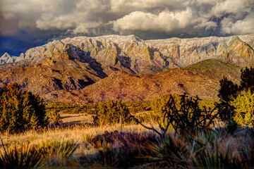 Sunset on the Sandia Mountains New Mexico with Snow