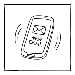 Doodle NEW MAIL mobile phone icon hand drawn with thin line