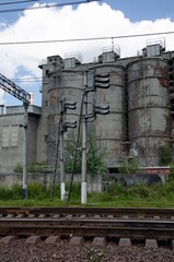 Obraz premium Cement factory background. Old gray factory.