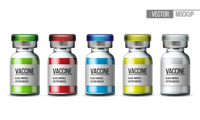 Template of transparent glass medical vial with aluminium cap.