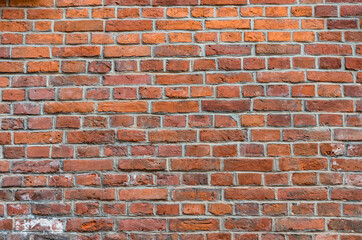 Weathered red brick wall background, texture