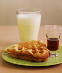 Delicious waffle with milk