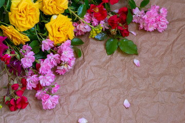 bouquet of flowers on craft background