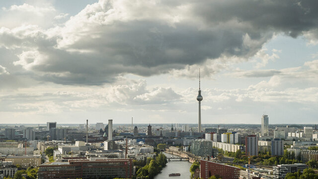 Sunny, scenic cityscape and Television Tower, Berlin, Germany