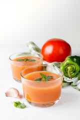 healthy and fresh typical spanish gazpacho in a glass