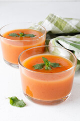 healthy and fresh typical spanish gazpacho in a glass