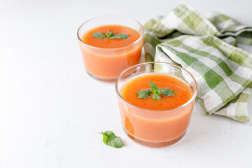 healthy and fresh typical spanish gazpacho in a glass