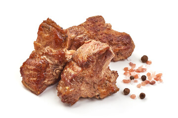 Roasted pork ribs, grilled meat, isolated on white background